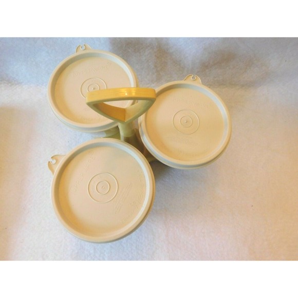 Vintage Tupperware Almond 757-3 Condiment Caddy Server W/ 3 Lids 733-1 - Picture 8 of 8